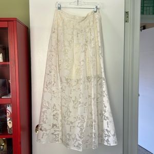 Anthropologie sheer floral white maxi skirt with liner